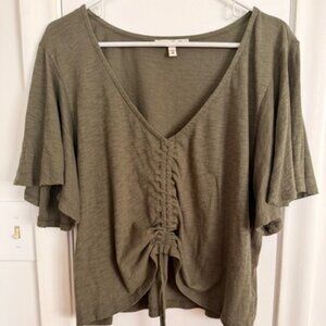 Express One Eleven Ruched Tie-Front Tee – Olive Green – Women’s Size Extra Large
